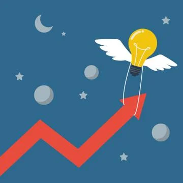 Flying lightbulb pull arrow graph up Stock Illustration
