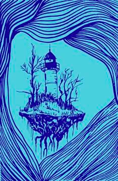 Flying lighthouse among the waves Stock Illustration