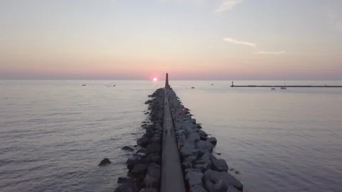 Flying To Lighthouse At Sunset Stock Footage 95560812