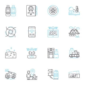 Flying linear icons set. Soaring, Gliding, Ascending, Descending, Hovering Stock Illustration
