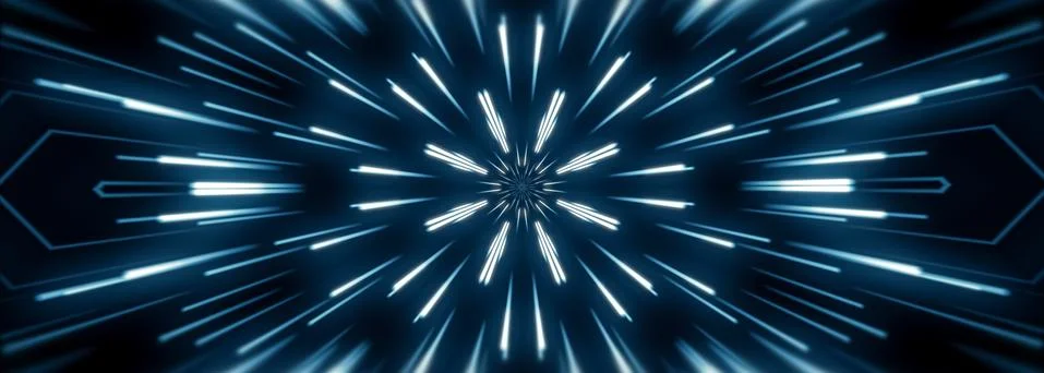 Flying lines into digital technologic tunnel. Futuristic technology abstract  스톡 일러스트