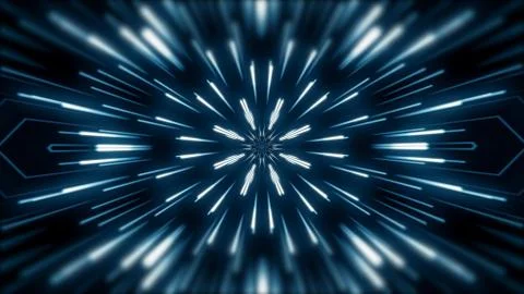 Flying lines into digital technologic tunnel. Futuristic technology abstract  Illustrazione stock