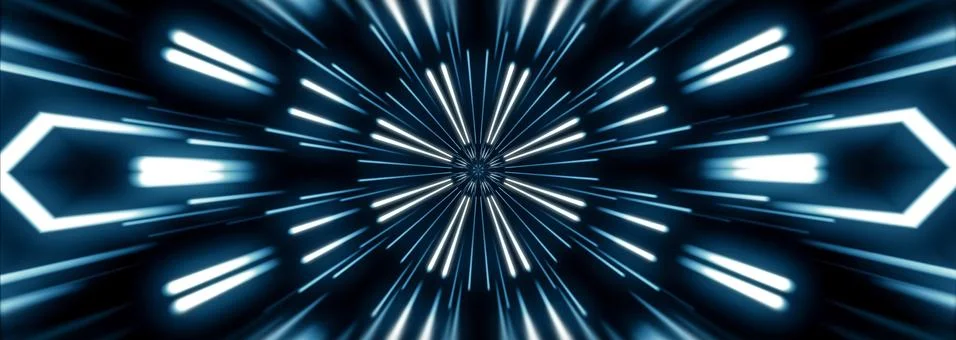Flying lines into digital technologic tunnel. Futuristic technology abstract  Stock Illustration