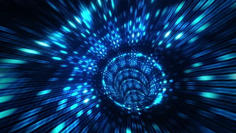 Flying lines motion and illuminated blue ditital  in tunnel. Stock Footage 160674797