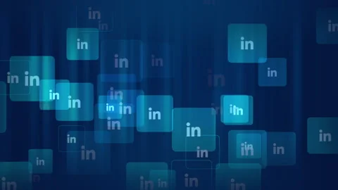 Flying LinkedIn icons on network background Stock Footage 255962928