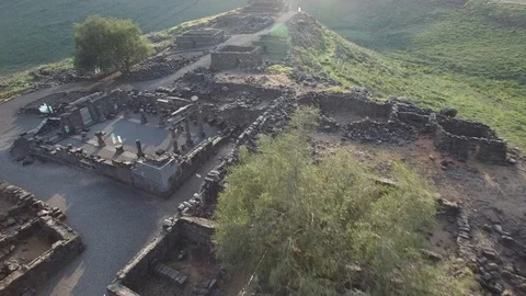 Flying low above the ruins of Chorazin National Park. DJI-0012-04 Stock-Footage 123789624
