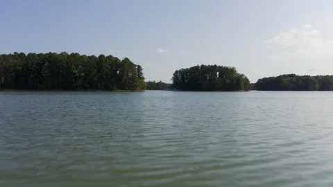 Flying low and fast over a lake and through a group of trees. Stock Footage 116294728