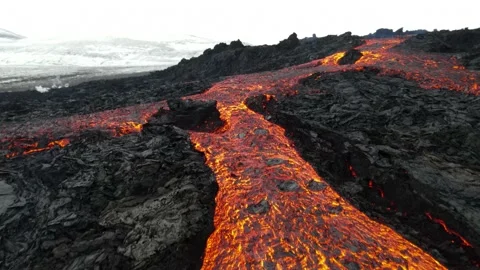 Flying Low close to Hot lava magma revealing Mount Fagradalsfjall, Iceland Stock Footage 152603915