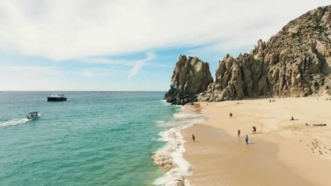 Flying Low Over Beautiful Sandy Beach In Los Cabos Baja California, Mexico Stock Footage 332387975