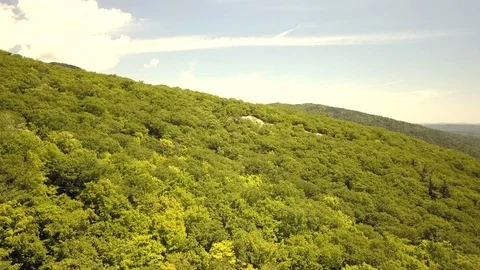 Flying low over the dense green forest of the Appalachian trail in New Hampshire Stock Footage 111452246