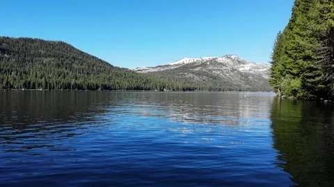 Flying Low Over Donner Lake California - Aerial Drone Video stock 111247622