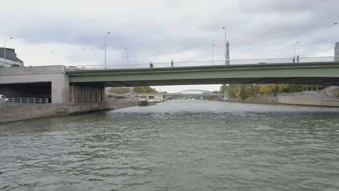 Flying low in Seine River and Eiffel Tower Stock Footage 86202059