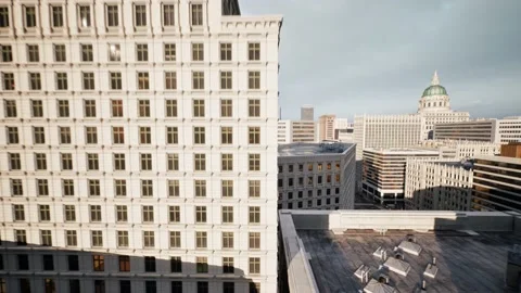 Flying low toward and through downtown cityscape Stock Footage 208946851