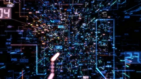 Flying luminous elements counting numbers Stock Footage 169994344