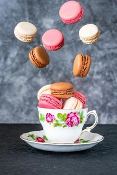 Flying macarons Stock Photos