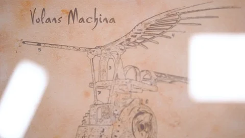 Flying machine sketch antique designed by Leonardo Da Vinci 库存影片 96251012