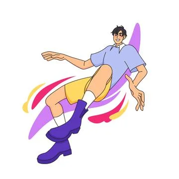 Flying man. Happy character falling in fantasy, person in abstract universe.. Stock Illustration