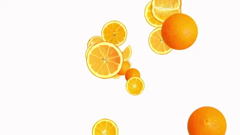 Flying many slices of oranges on a white background. Fresh fruits, food concept. 库存影片 145246305