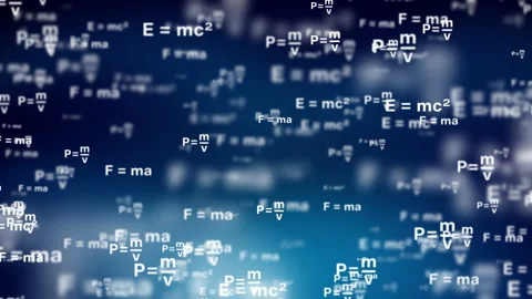 Flying Math and Physics Formulas Symbols Functions and Equations Stock Footage 233341401