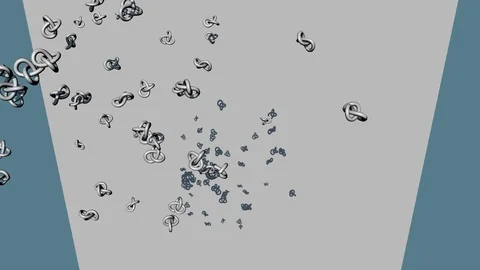 Flying metallic knotes on blue and gray background. Node as a symbol of a Stock Footage 117047788