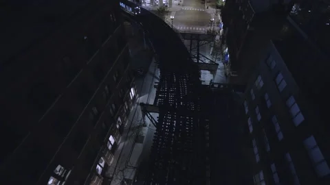 Flying by Metro Train in Chicago at night Stock Footage 136058022