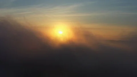 Flying in the middle of the clouds - dawn over the sea and mountains, Primorsky Video stock 118548247