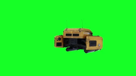 Flying military, war droid, bot with gun. Green screen. Видео 264550149