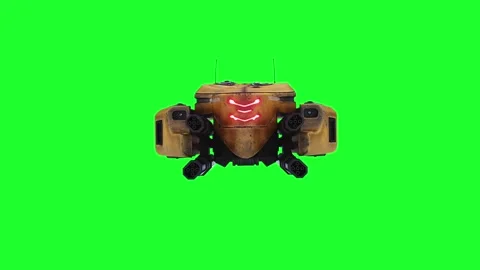 Flying military, war droid, bot with gun. Green screen. Vídeo Stock 264550176
