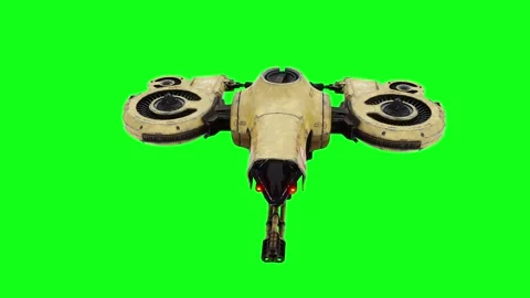 Flying military, war droid, bot with gun. Green screen. Stock Footage 264550358