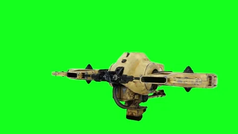 Flying military, war droid, bot with gun. Green screen. Видео 264550408