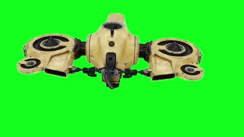Flying military, war droid, bot with gun. Green screen. Stock Footage 264550598