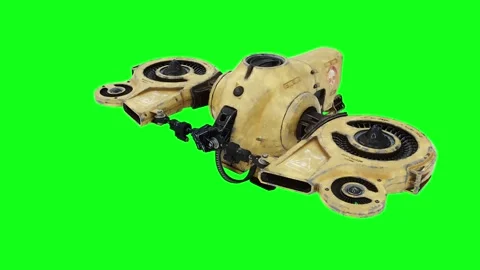 Flying military, war droid, bot with gun. Green screen. Stock Footage 264550656
