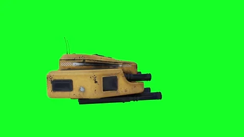 Flying military, war droid, bot with gun. Green screen. Stock Footage 264550686