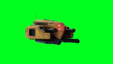 Flying military, war droid, bot with gun. Green screen. 3d rendering. Stock Illustration