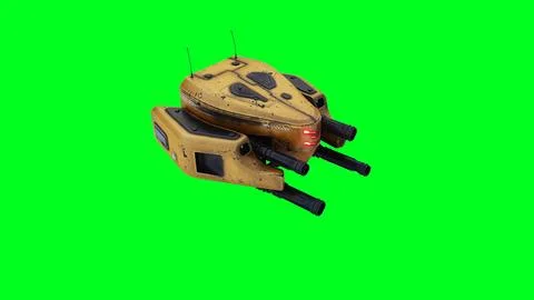 Flying military, war droid, bot with gun. Green screen. 3d rendering. Stock Illustration