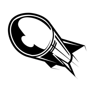 Flying missile front view, rocket in flight, air nuclear bomb, atomic rocket Stock-Illustration