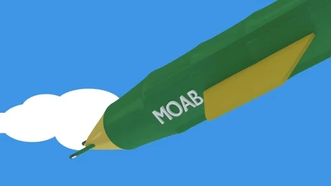 Flying MOAB on comic skies Stock Footage 74662883