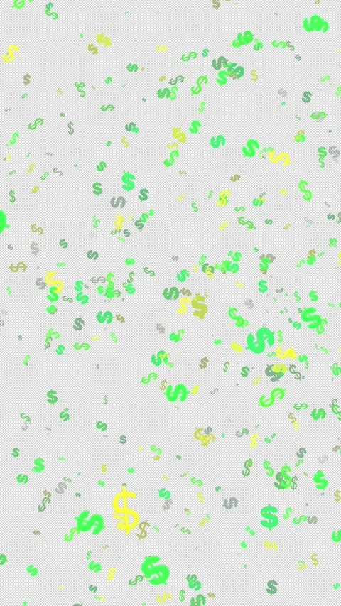 Flying Money Symbols Green and Yellow Looping Alpha Channel Vertical Video Stock Footage 346185953
