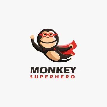 Flying monkey superhero logo, monkey logo, fun mascot character logo Stock Illustration