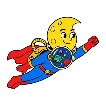 Flying Moon Superhero Stock Illustration