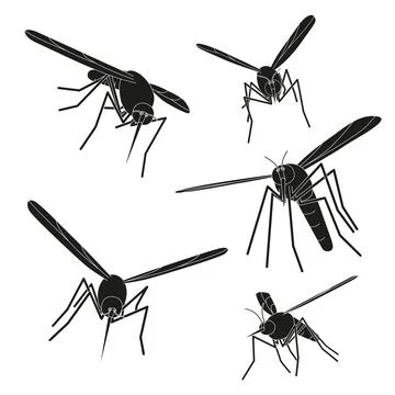 Flying mosquitoes on a white background. Stock Illustration
