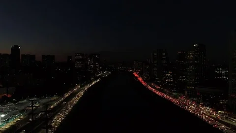 Flying on of the most important Avenues in Rush Hour of Sao Paulo, Brazil Stock Footage 77173171