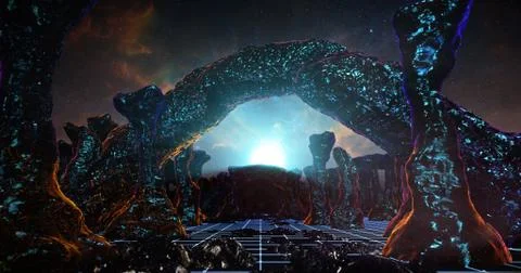 Flying On The Mountain In Sci-fi Stone 02 Foto stock