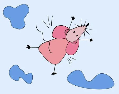 Flying Mouse pink vector Romantic. animal Love story and happy. Vector illust Stock Illustration