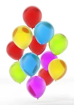 Flying multi colored balloons isolated on white background. 3D illustration Stock Illustration