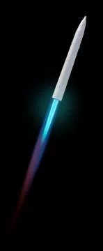 Flying multistage space rocket or anti-aircraft air defense missile with fire Stock Illustration