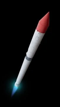 Flying multistage space rocket or anti-aircraft air defense missile with fire Stock Illustration