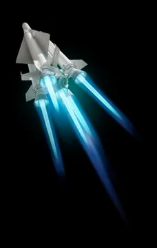 Flying multistage space rocket or anti-aircraft air defense missile with fire Stock Illustration