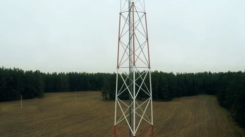 Flying near the cell tower mobile operator and the other transmitting signals Video stock 69737653