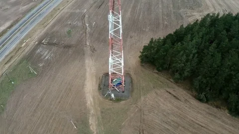 Flying near the cell tower mobile operator and the other transmitting signals Stock Footage 71275005